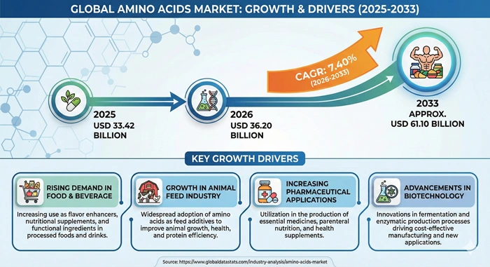 Amino Acids Market Size to Hit USD 61.10 Billion by 2033 Amino Acids Market Size to Hit USD 61.10 Billion by 2033