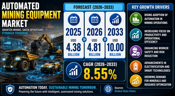 Automated Mining Equipment Market Size to Hit USD 10.00 Billion by 2033 Automated Mining Equipment Market Size to Hit USD 10.00 Billion by 2033