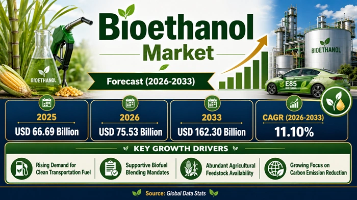 Bioethanol Market Size to Hit USD 162.30 Billion by 2033 Bioethanol Market Size to Hit USD 162.30 Billion by 2033