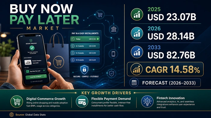 Buy Now Pay Later Market Size to Hit USD 82.76 Billion by 2033 Buy Now Pay Later Market Size to Hit USD 82.76 Billion by 2033