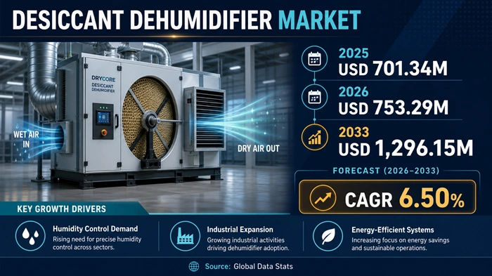 Desiccant Dehumidifier Market Size to Hit USD 1296.15 Million by 2033 Desiccant Dehumidifier Market Size to Hit USD 1296.15 Million by 2033