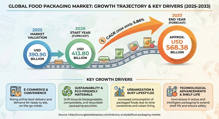 Food Packaging Market Size to Hit USD 568.38 Billion by 2033 Food Packaging Market Size to Hit USD 568.38 Billion by 2033