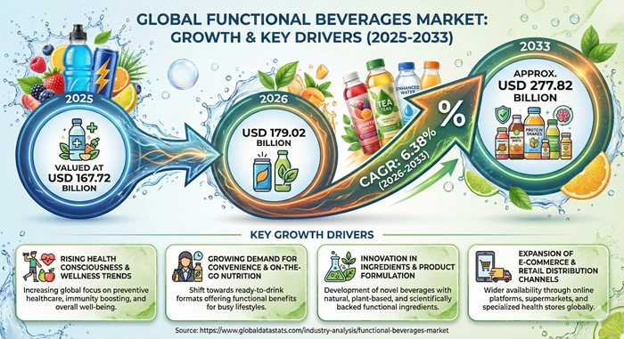 Functional Beverages Market Size to Hit USD 277.82 Billion by 2033