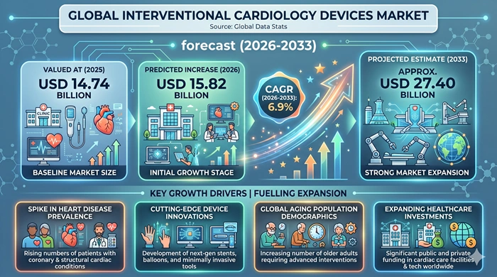 Interventional Cardiology Devices Market Size to Hit USD 27.40 Billion by 2033 Interventional Cardiology Devices Market Size to Hit USD 27.40 Billion by 2033