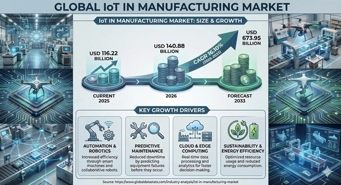 IoT in Manufacturing Market Size to Hit USD 673.95 Billion by 2033 IoT in Manufacturing Market Size to Hit USD 673.95 Billion by 2033