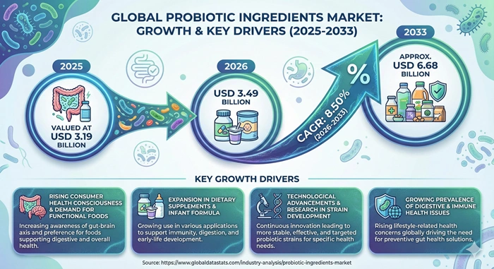 Probiotic Ingredients Market Size to Hit USD 6.68 Billion by 2033 Probiotic Ingredients Market Size to Hit USD 6.68 Billion by 2033