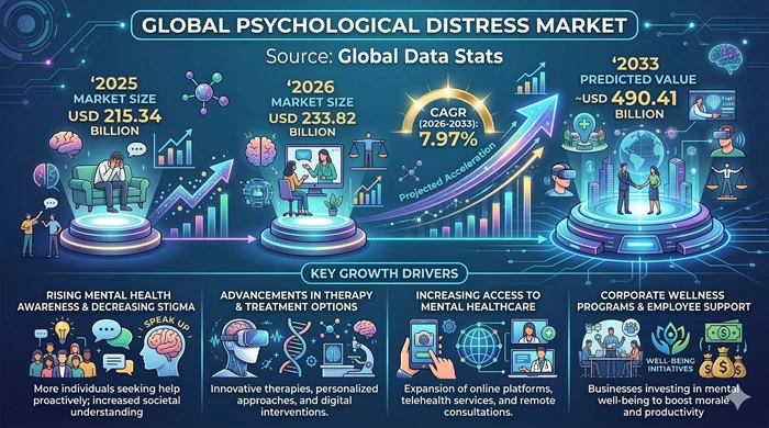 Psychological Distress Market Size to Hit USD 490.41 Billion by 2033 Psychological Distress Market Size to Hit USD 490.41 Billion by 2033