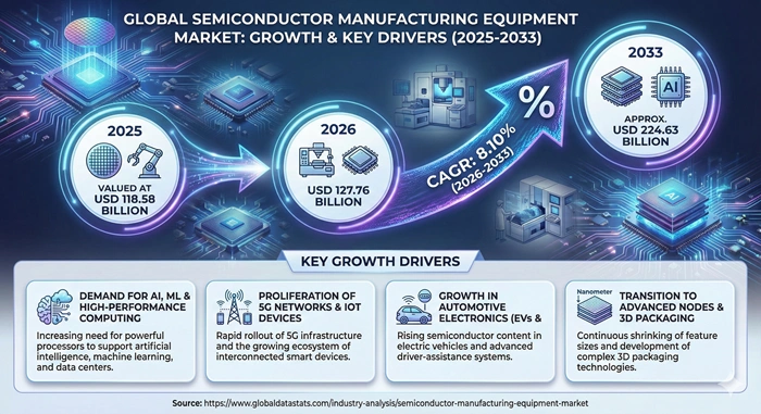 Semiconductor Manufacturing Equipment Market Size to Hit USD 224.63 Billion by 2033