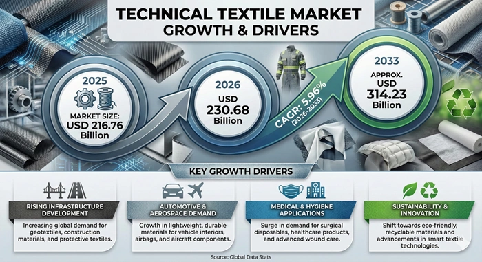 Technical Textile Market Size to Hit USD 314.23 Billion by 2033 Technical Textile Market Size to Hit USD 314.23 Billion by 2033