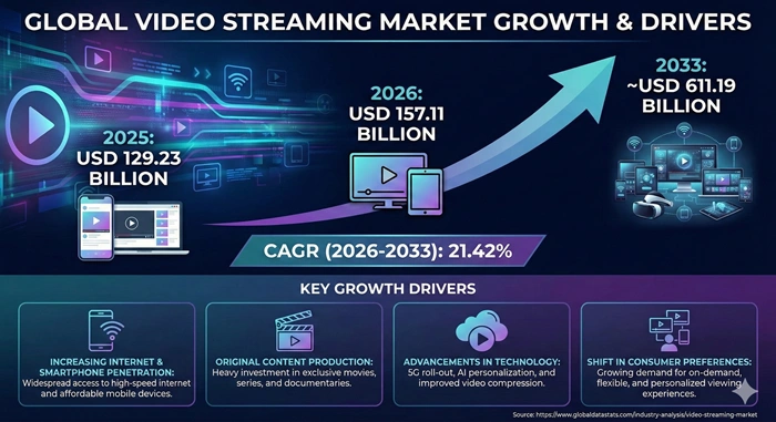 Video Streaming Market Size to Hit USD 611.19 Billion by 2033 Video Streaming Market Size to Hit USD 611.19 Billion by 2033